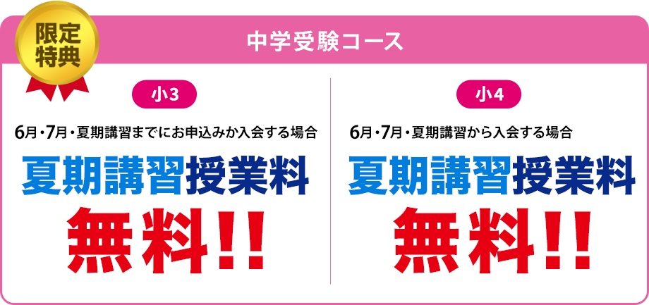特典1　全学年 入学金無料
