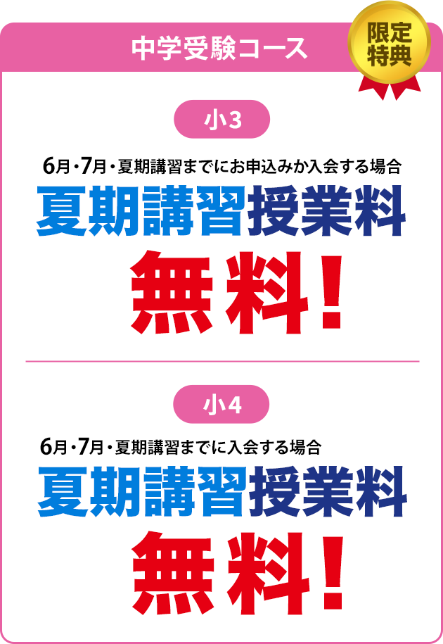 特典1　全学年 入学金無料