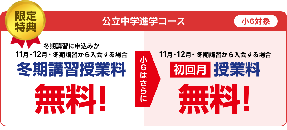 限定特典　小6 冬期講習無料