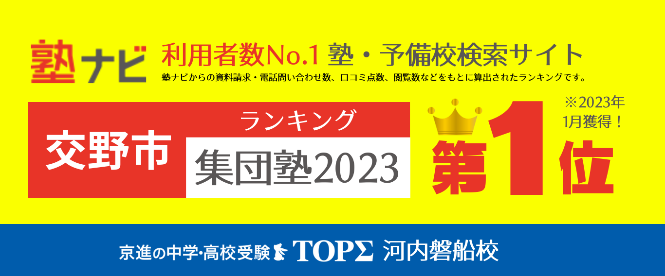 京進TOPΣ河内磐船校は、「塾ナビ集団塾ランキング（交野市）」1位を獲得しました！